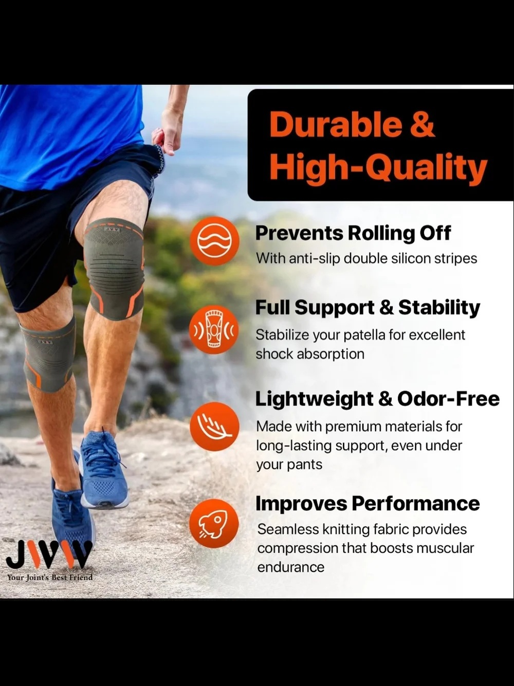 JWW Gray & Orange Compression Knee Sleeves – Pair Size Medium NWT